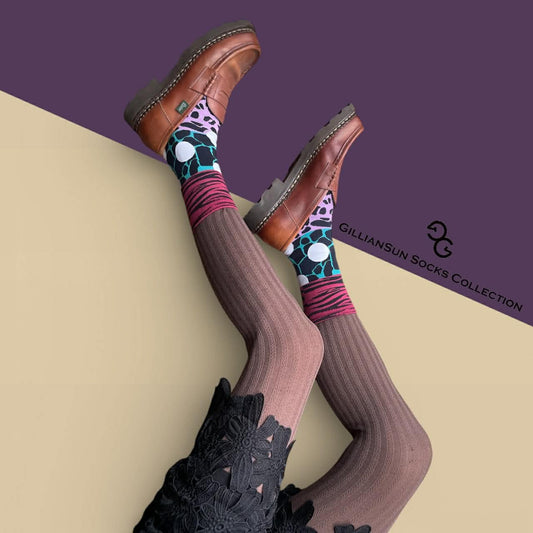 NEW 成人精梳棉襪_動物紋波點紫色系