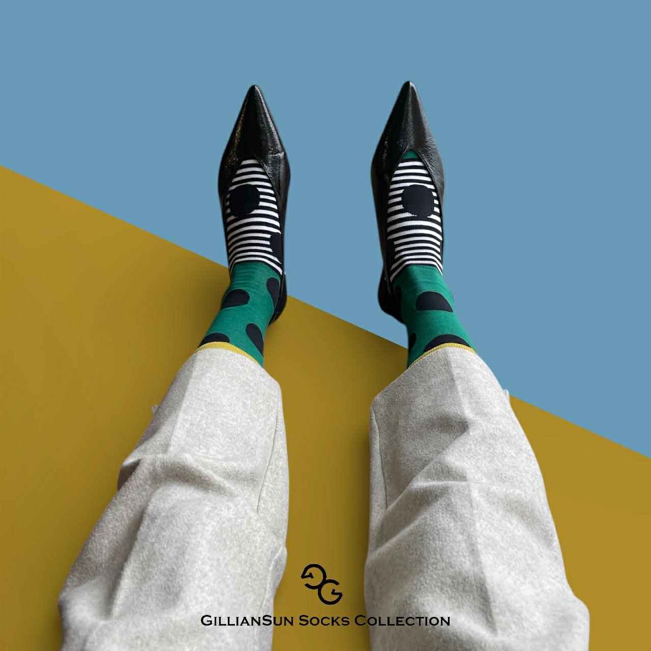 NEW 成人精梳棉襪_波點線條綠色系