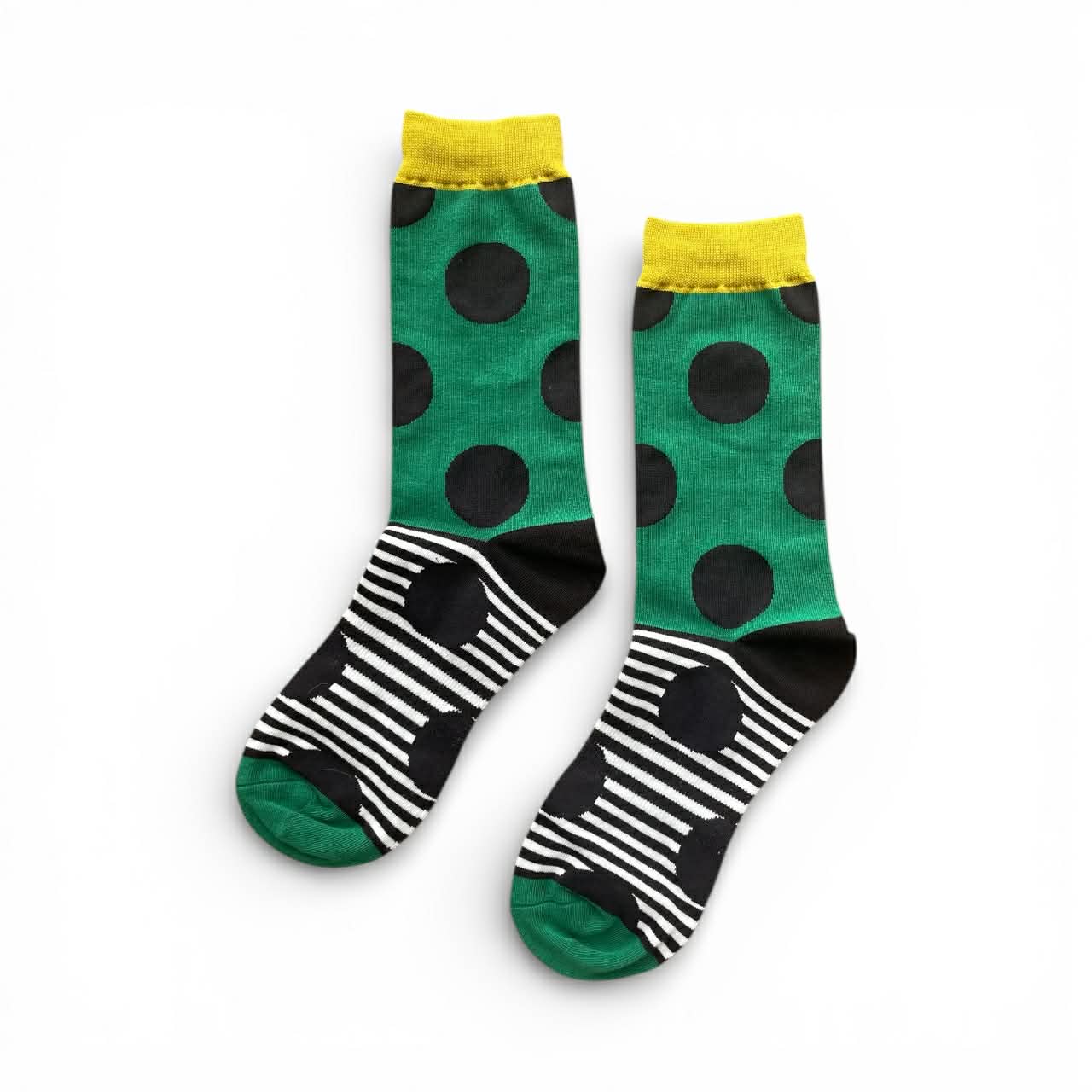 NEW 成人精梳棉襪_波點線條綠色系