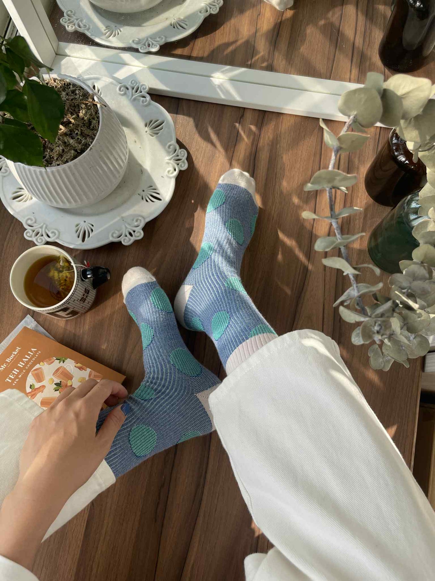 成人精梳棉雙針筒襪_月光水滴